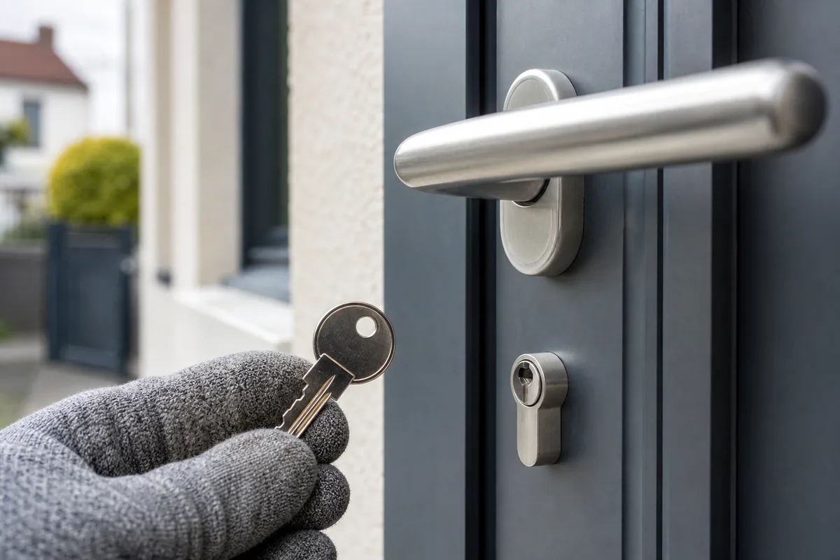 Porte d&rsquo;entrée en bois d&rsquo;une maison individuelle sur les coteaux de Caluire-et-Cuire